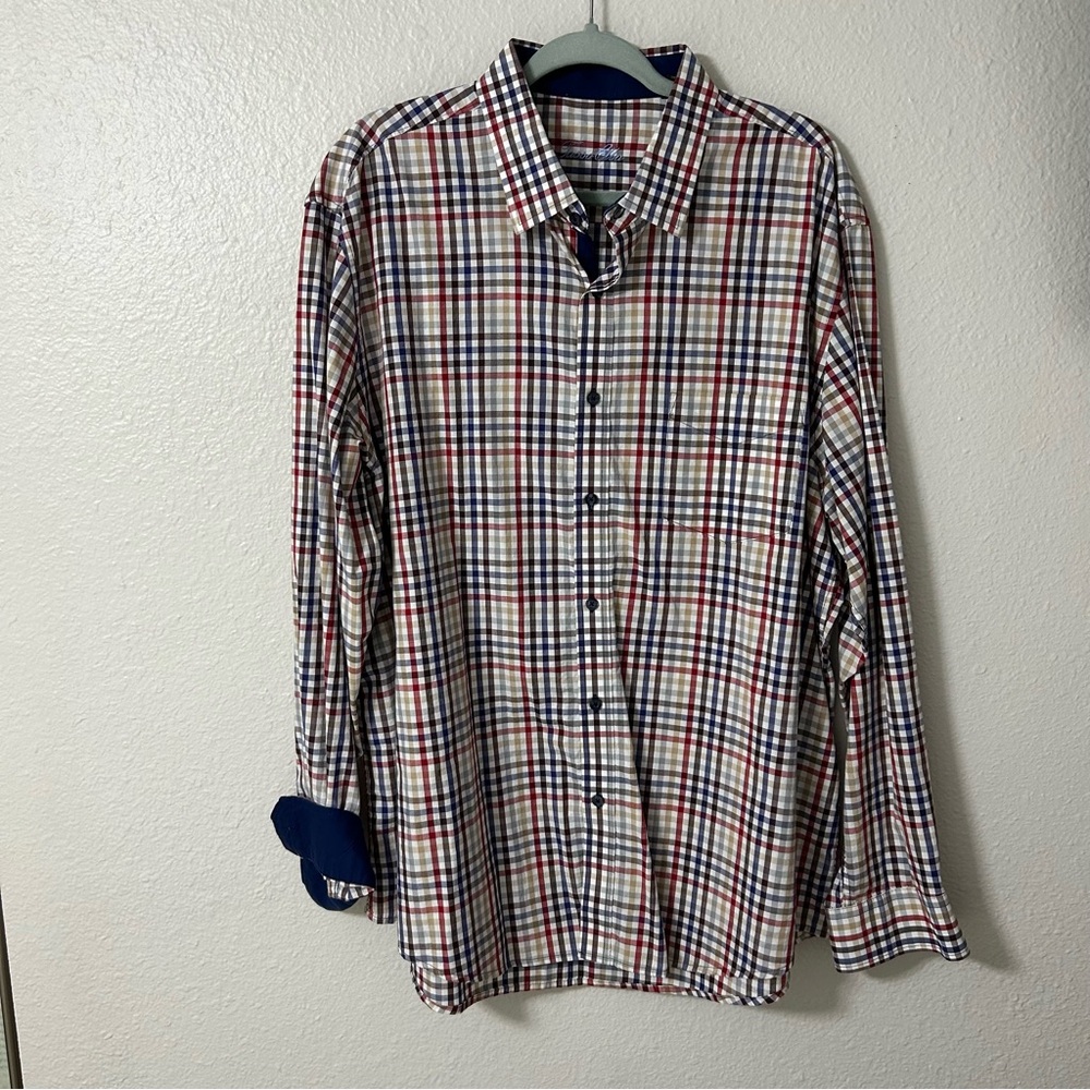 Tasso Elba Red and Blue Casual Button Down Shirt